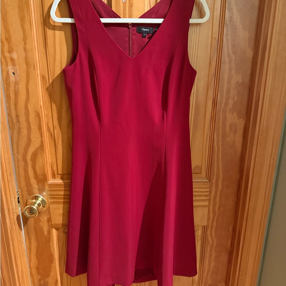 Theory Red Sleeveless V-Neck Mini Dress/wedding guest